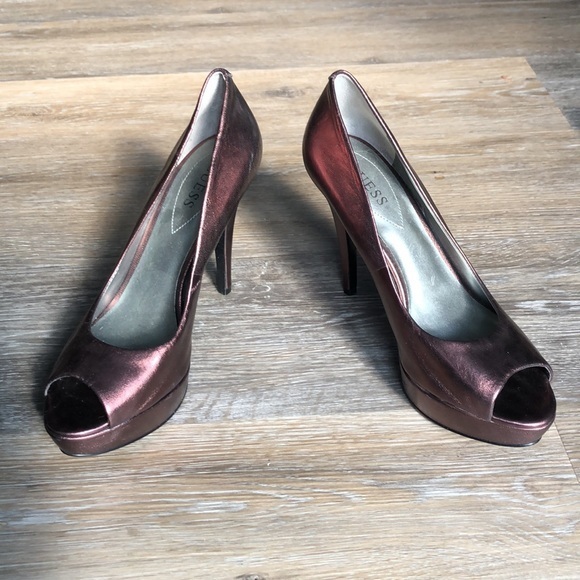 Guess, Platform Stiletto Heels, Bronze/Metallic, Size 8.5, Peep Toe - Picture 3 of 5